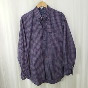 Falconnable 100% cotton button down shirt plaid blue red Size medium